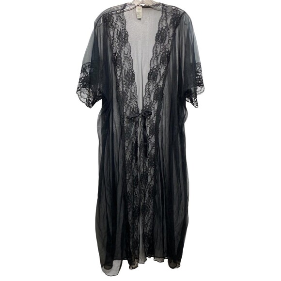 Sheer Black Lace Robe Womens 3X Long Kimono Cover Up Lingerie Plus Size Made USA - Picture 1 of 9